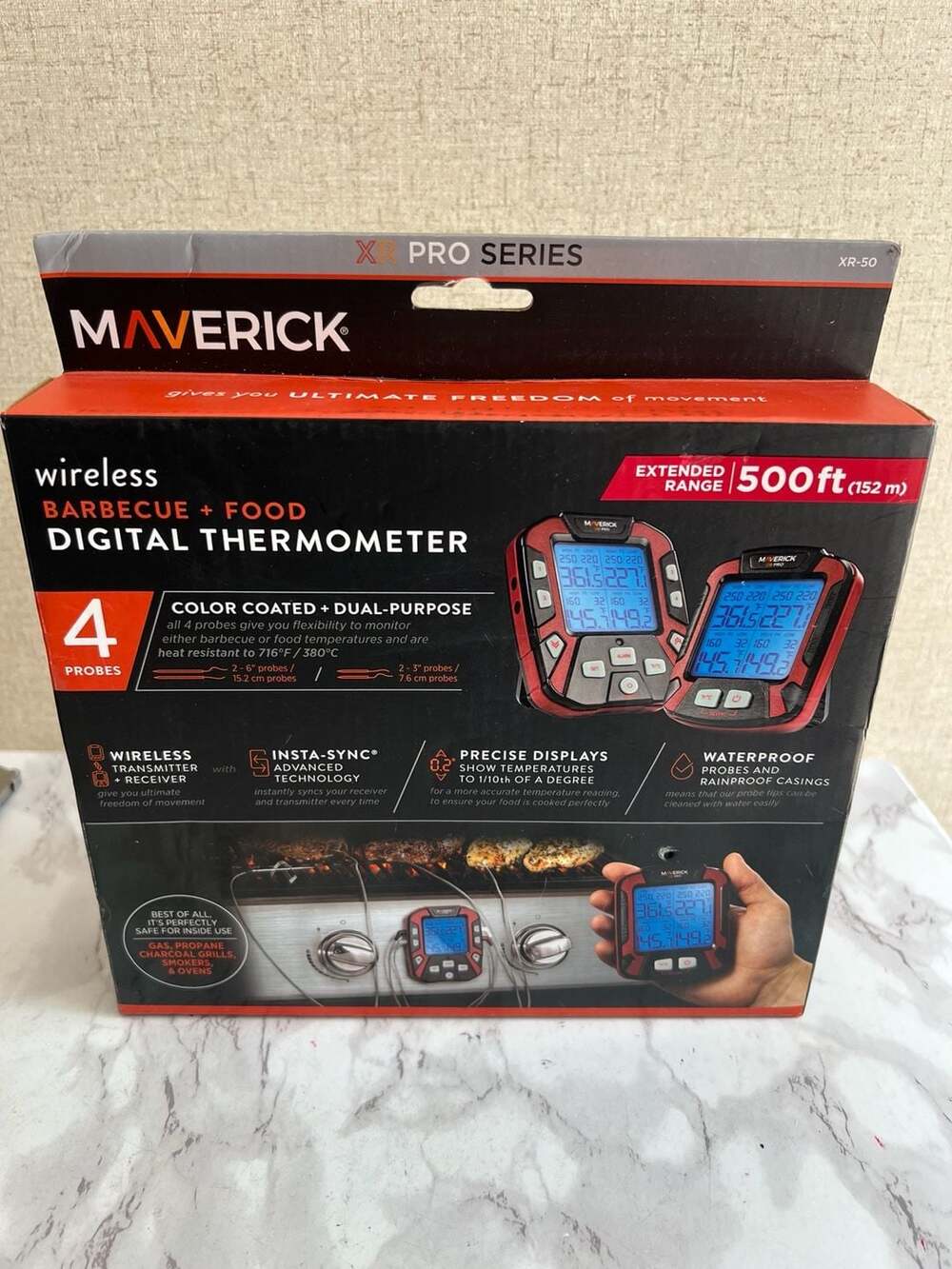 Maverick XR Pro Series XR-50 Extended Range 500ft 4-Probe Wireless Barbecue & Fo